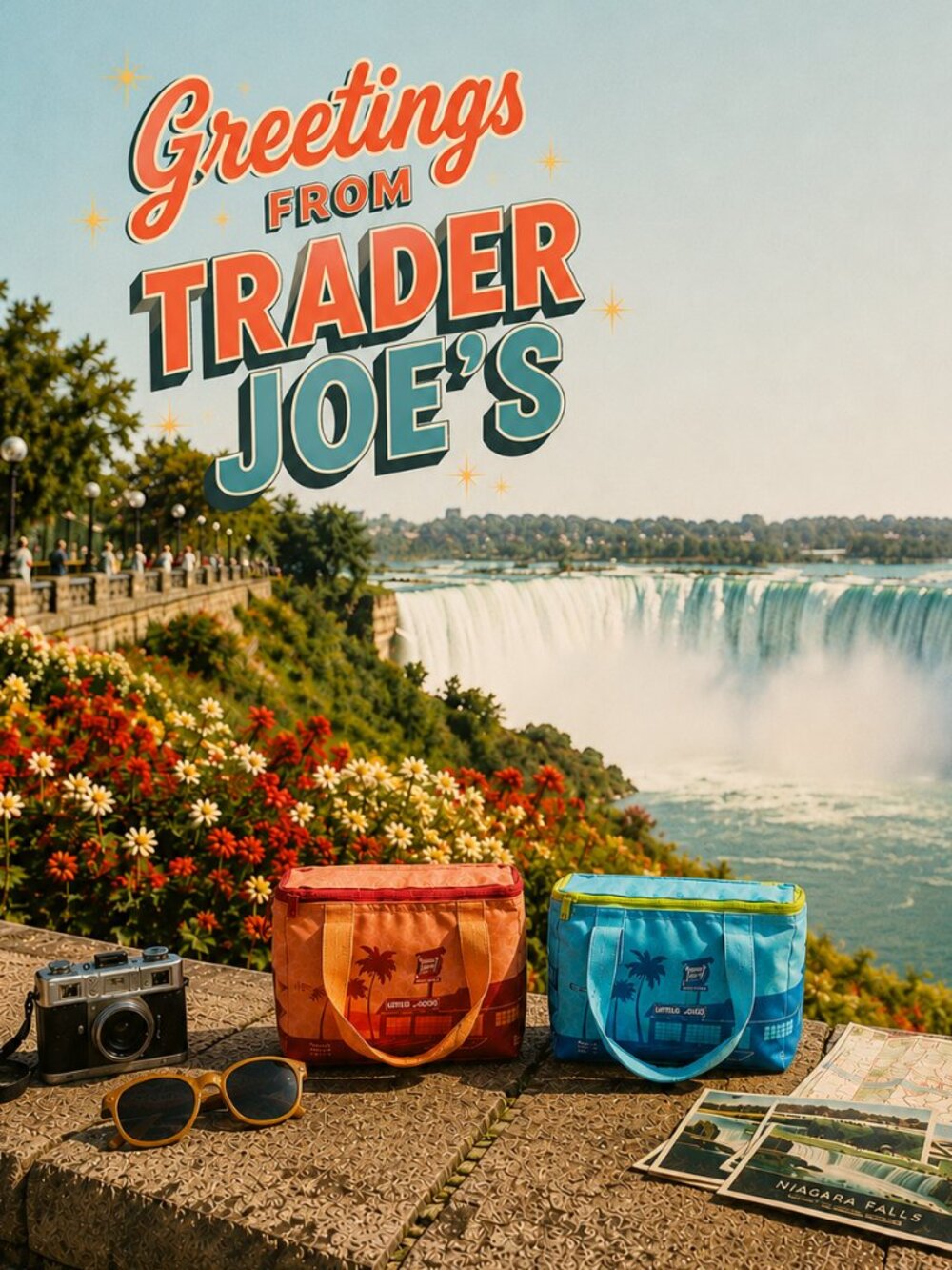 Trader Joes Mini Insulated Lunch Bag Set Peach Blue Cooler Tote NWT Small Sizes